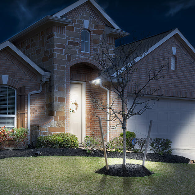 Home Security lifestyle image featuring a gutter light