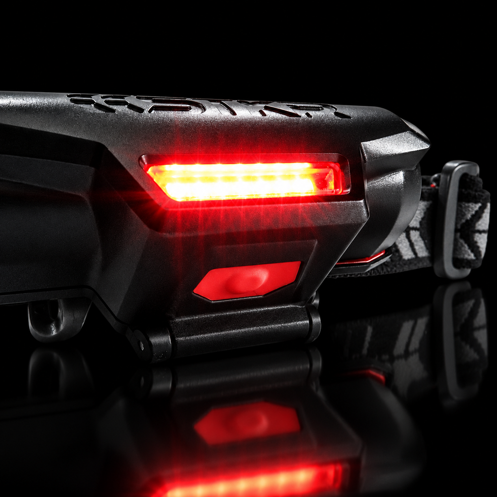 FLEXIT Headlamp PRO rear red-light mode button on black