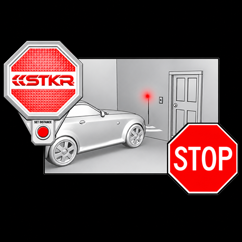 white Garage Parking Sensor LT: red stop instruction on black