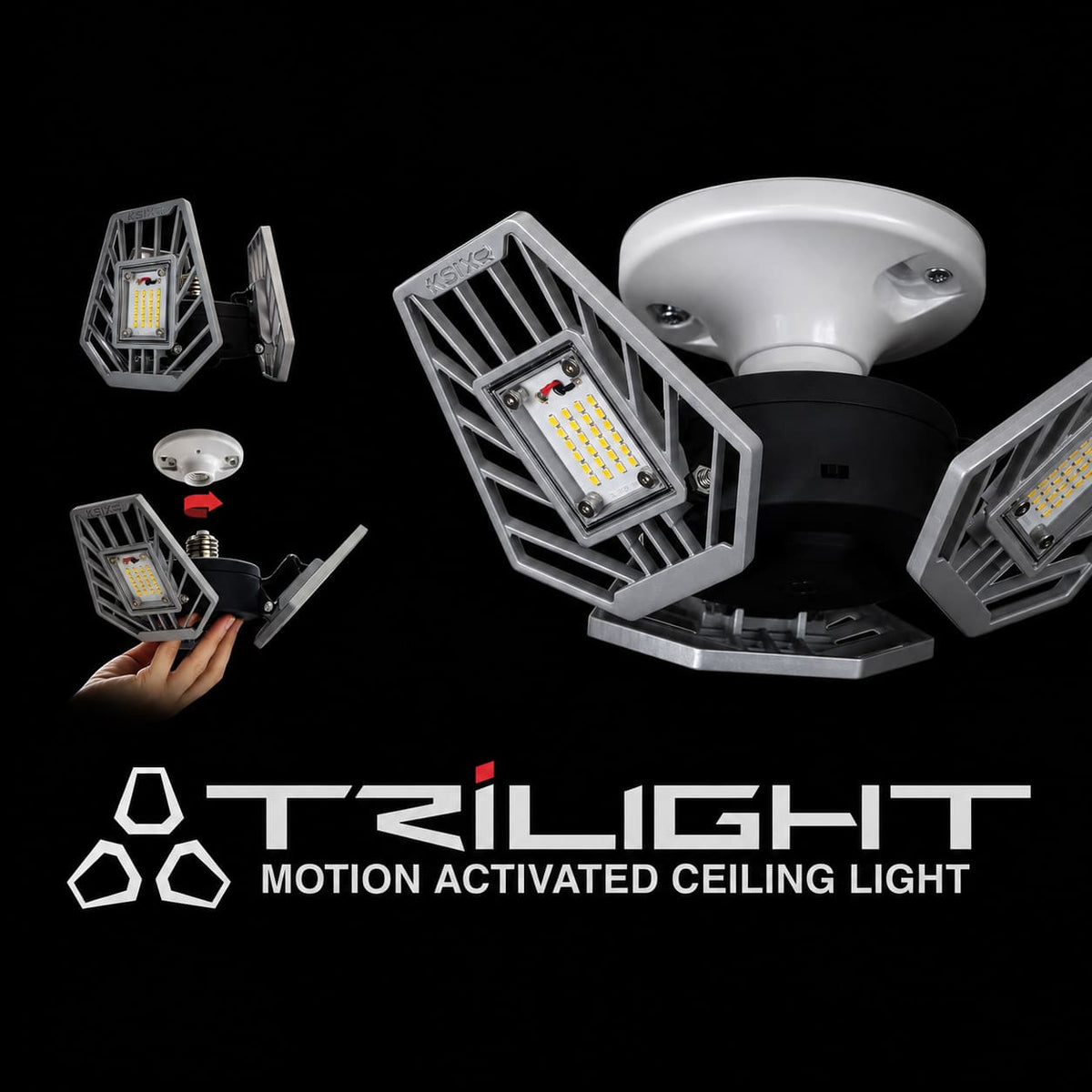 TRiLIGHT 2.0 installed in a ceiling socket with screw-in installation detail