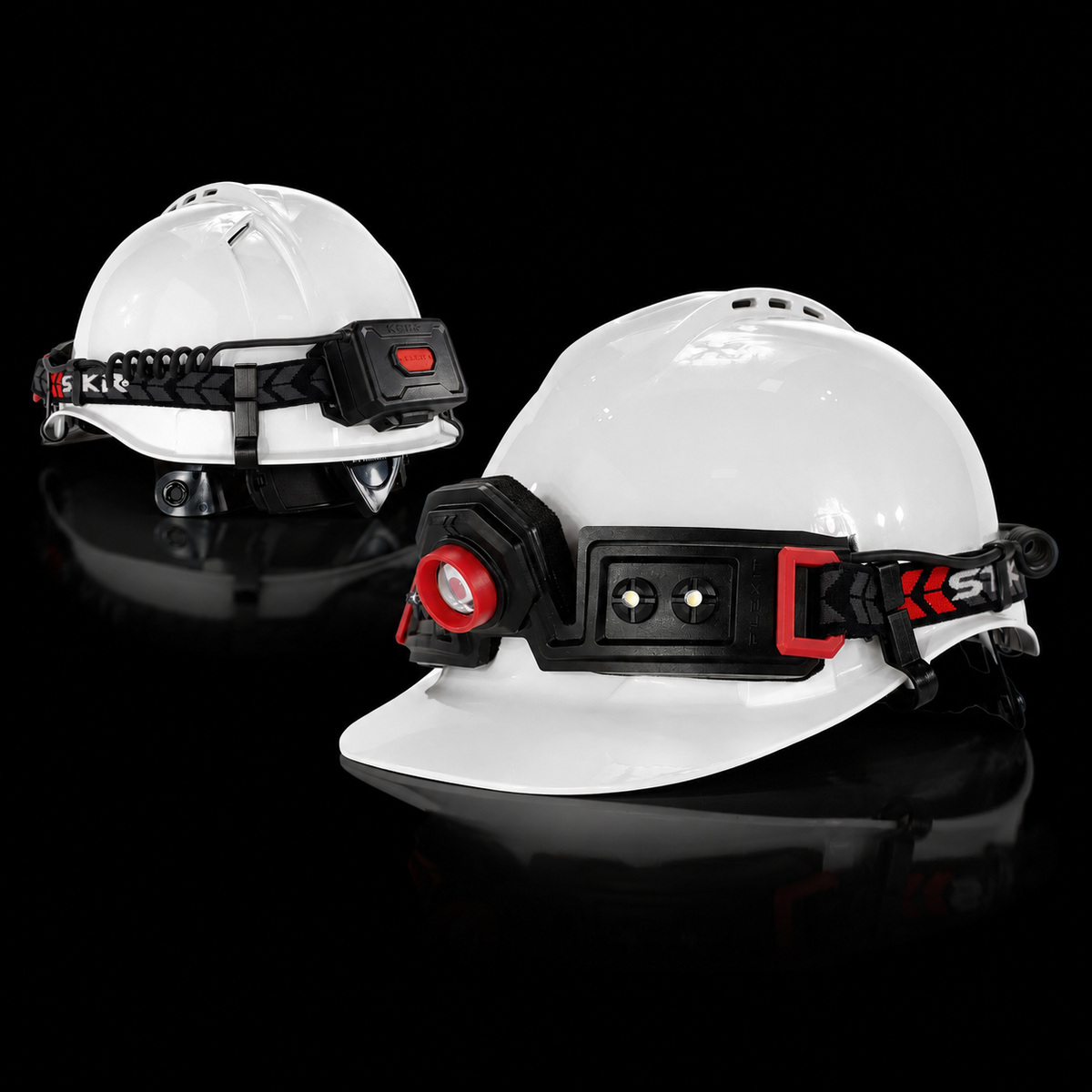 STKR FLEXIT headlamp helmet clips on black - hard hat front rear